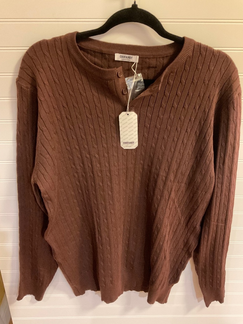 COOFANDY Men Long Sleeve Knit Brown Sweater.  Size: L.  NWT
